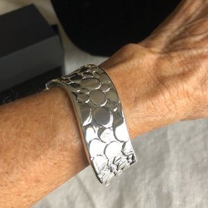 New Bangle Bracelet, Embossed Silvertone
